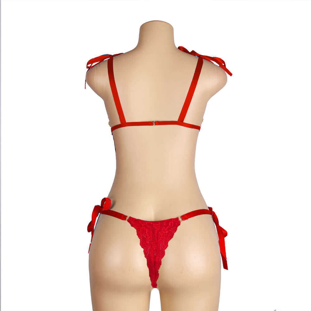 Red Floral Lace Plus Size Transparent Bra Panty Set