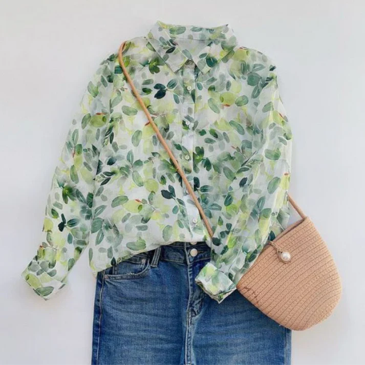 Women’s Digital Leaf Print Pure Cotton Full Sleeve Shirt