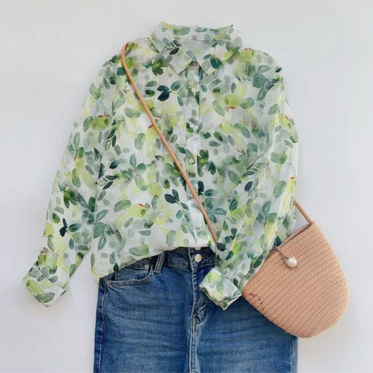 Women’s Digital Leaf Print Pure Cotton Full Sleeve Shirt