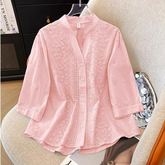 Women’s Pure Cotton Schiffli Embroidered Button-Down Shirt