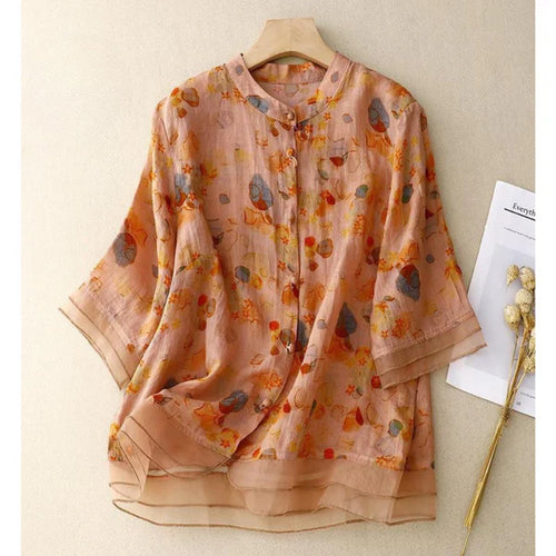 Women’s Pure Cotton Printed Shirt with Organza Detail