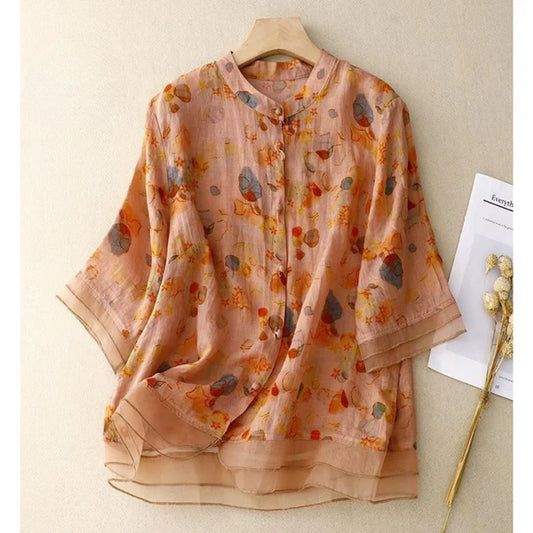 Women’s Pure Cotton Printed Shirt with Organza Detail