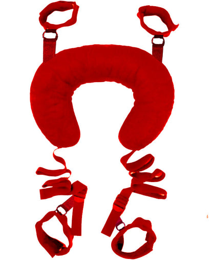 Open Leg Sponge Padded Pillow with Bondage Hand Cuff Ankle Cuffs - Red Colour