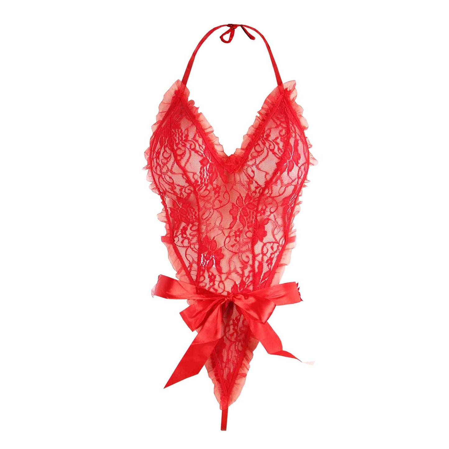 Transparent Lace Ruffle Teddy with Wrist Restraints - Sexy Lingerie for Women