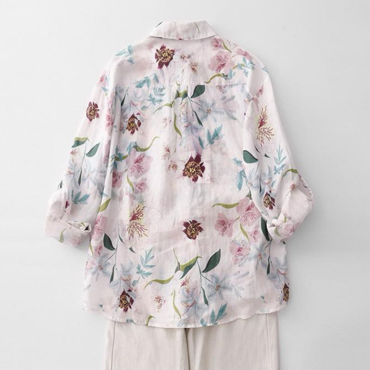 Women’s Full Sleeve Cotton Shirt with Digital Leaf Print