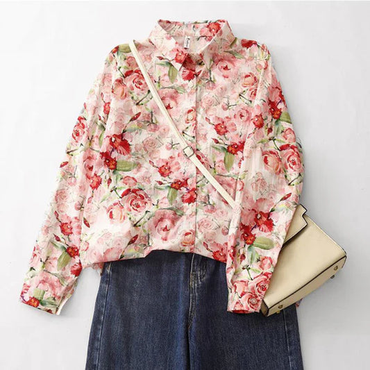 Women’s Rose Bloom Floral Print Cotton Shirt
