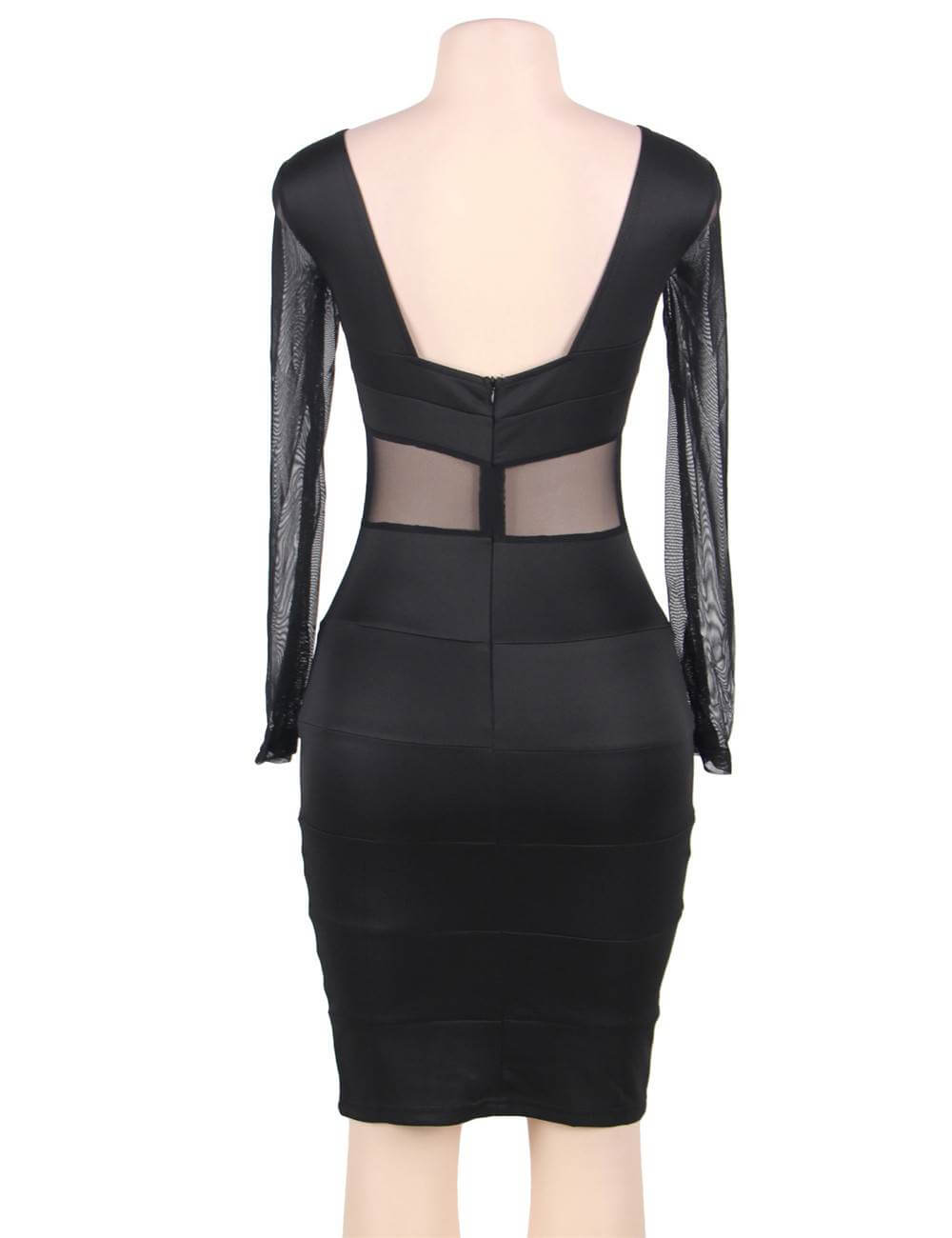 Black Mesh Long Sleeve Bodycon Dress