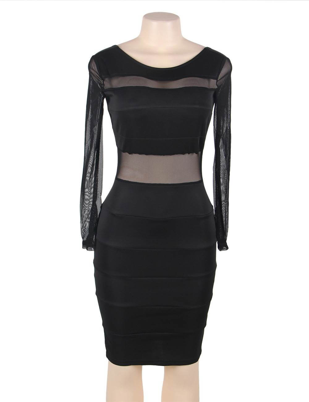 Black Mesh Long Sleeve Bodycon Dress