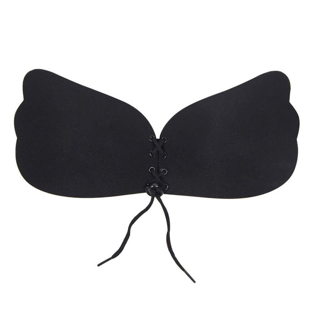 Black Strapless Reusable Self-Adhesive Silicone Push-Up Bra for Women