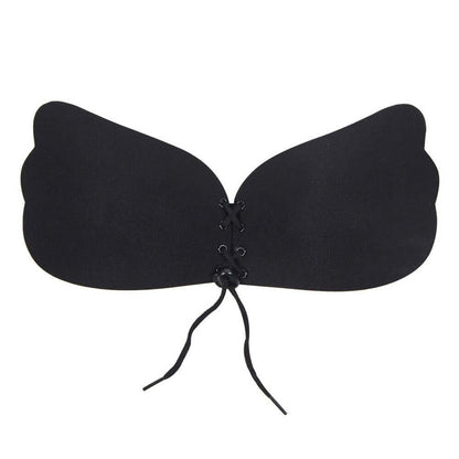 Black Strapless Reusable Self-Adhesive Silicone Push-Up Bra for Women