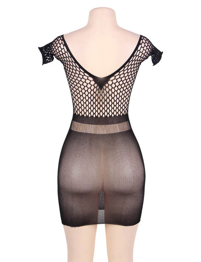 Plus Size Crotchet Mesh Hollow-out Mini Chemise Dress