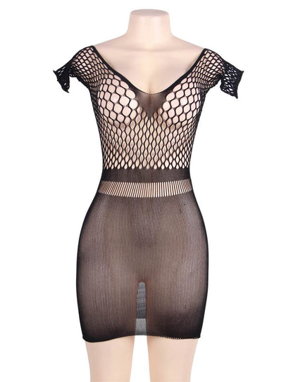 Plus Size Crotchet Mesh Hollow-out Mini Chemise Dress