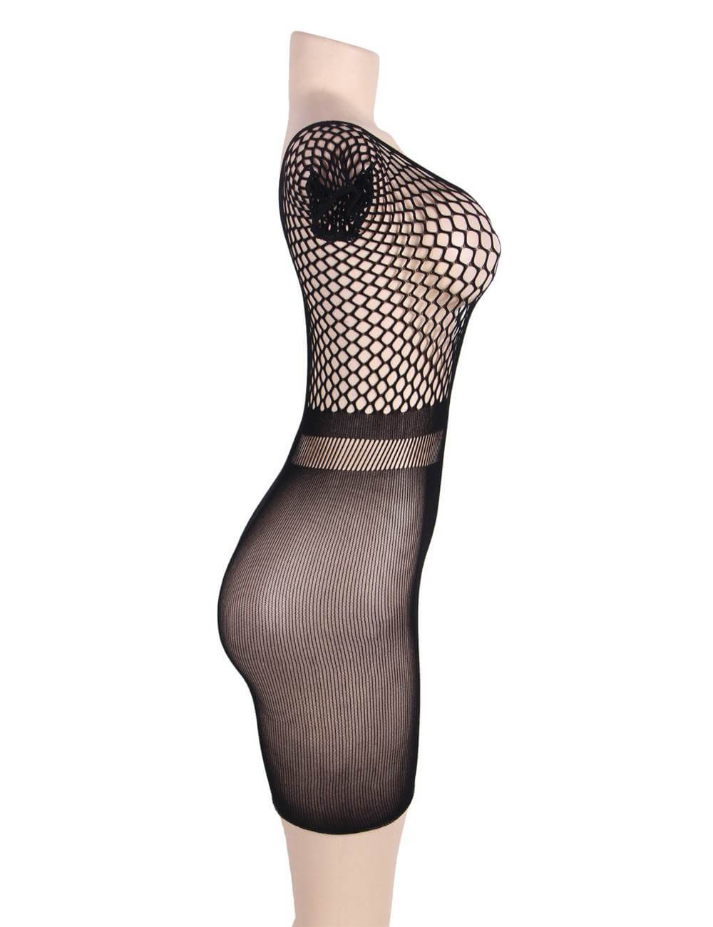 Plus Size Crotchet Mesh Hollow-out Mini Chemise Dress