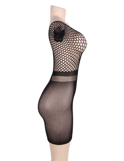 Plus Size Crotchet Mesh Hollow-out Mini Chemise Dress