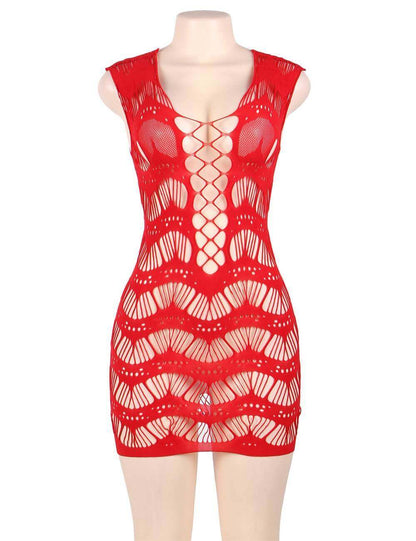 Red Sheer Crochet Chemise Bodystocking