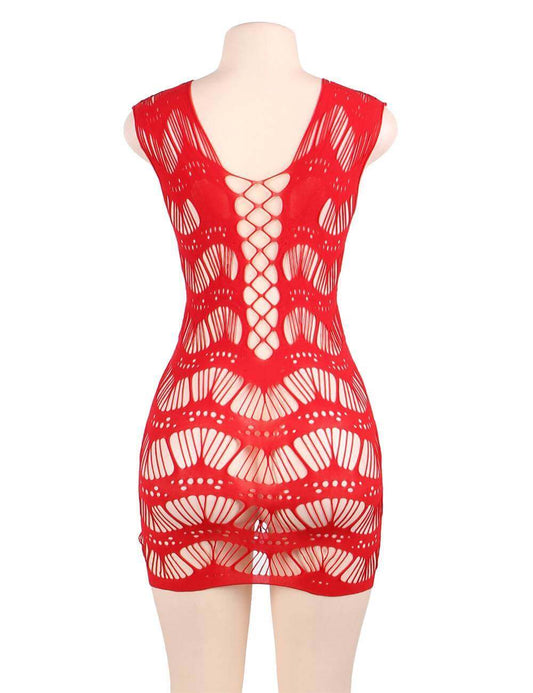 Red Sheer Crochet Chemise Bodystocking