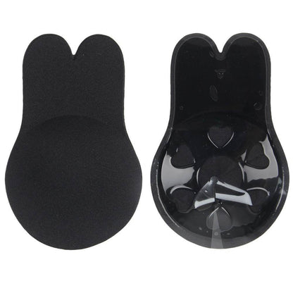 Black Strapless Reusable Women's Rabbit Ear Push-Up Invisible Nipple Covers
