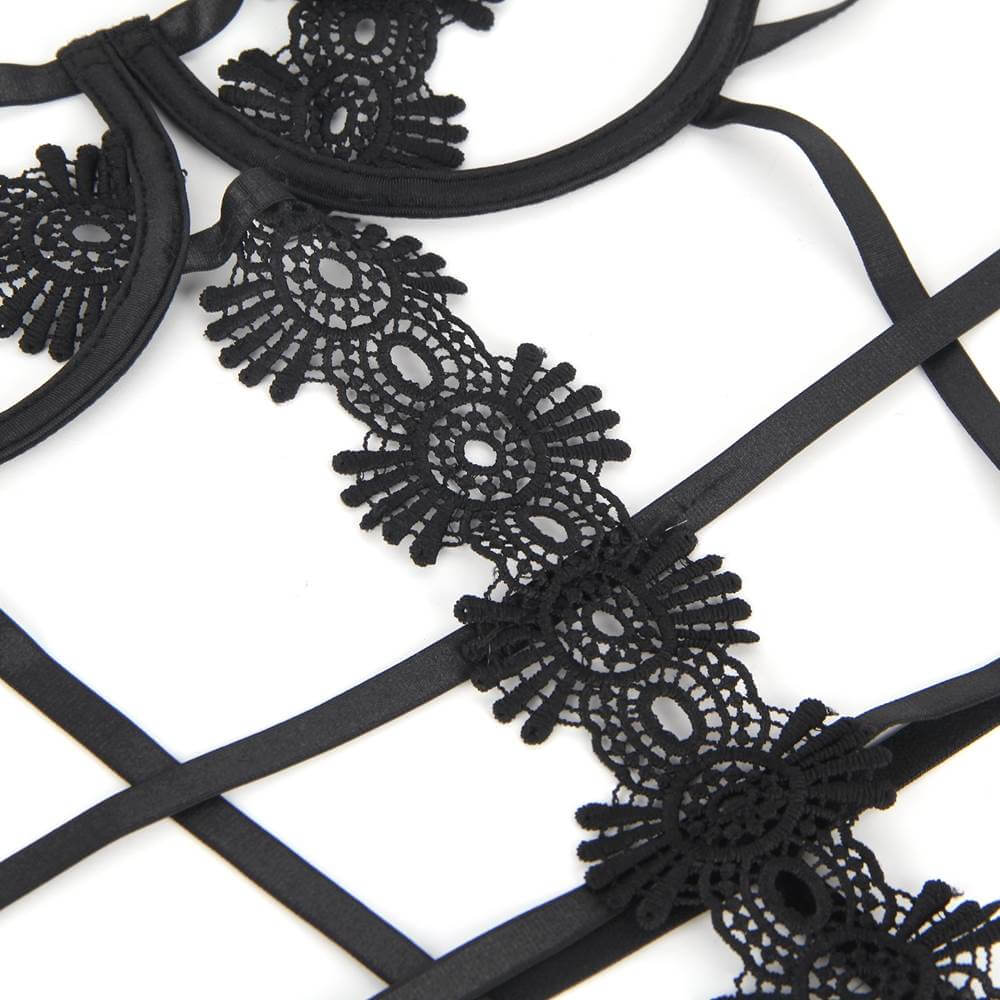 Floral Hollow-Out Black Teddy