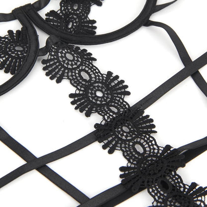 Floral Hollow-Out Black Teddy