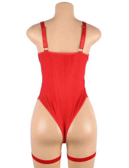Sexy Red Lace Garter Leg Ring Teddy