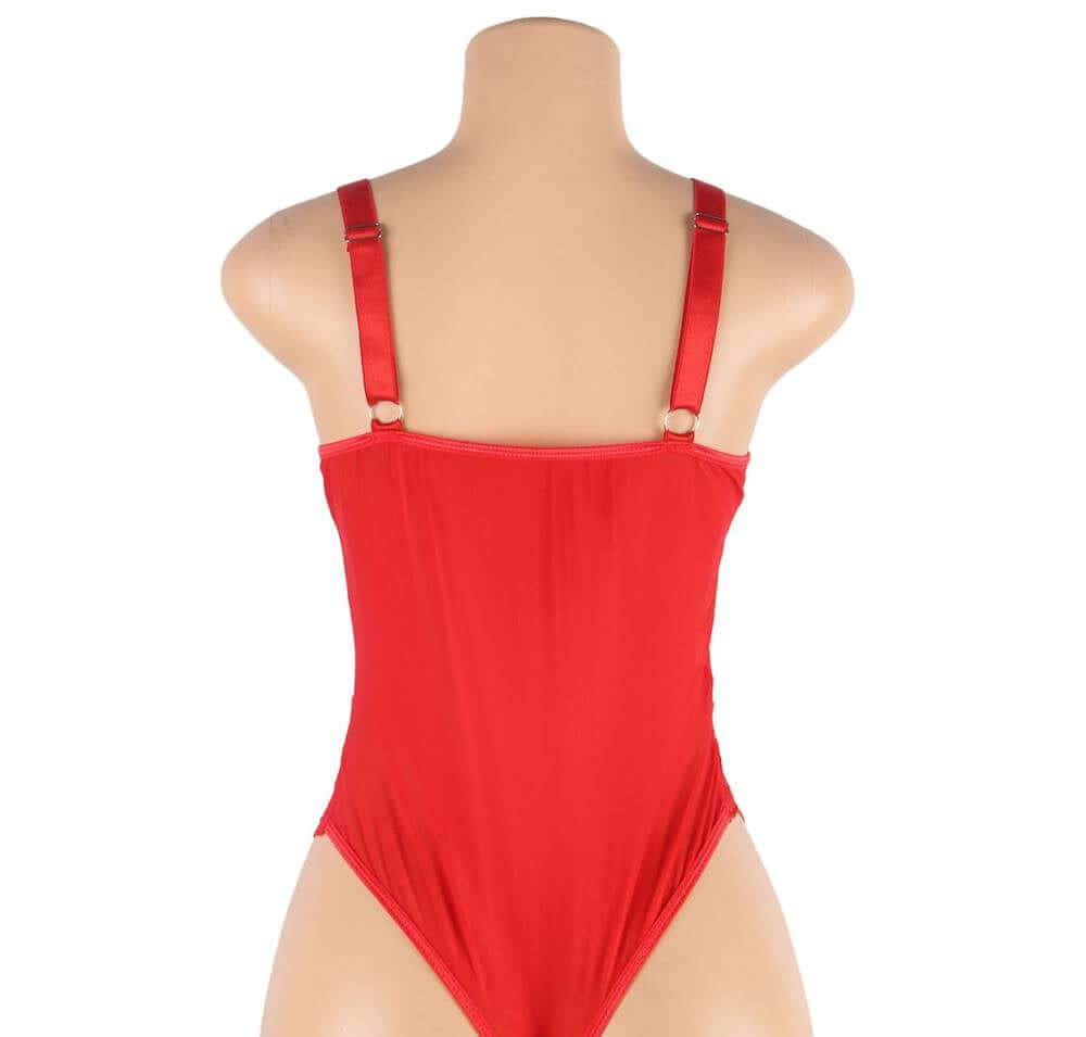 Red Lace Bodysuit with Garter and Ring Accents