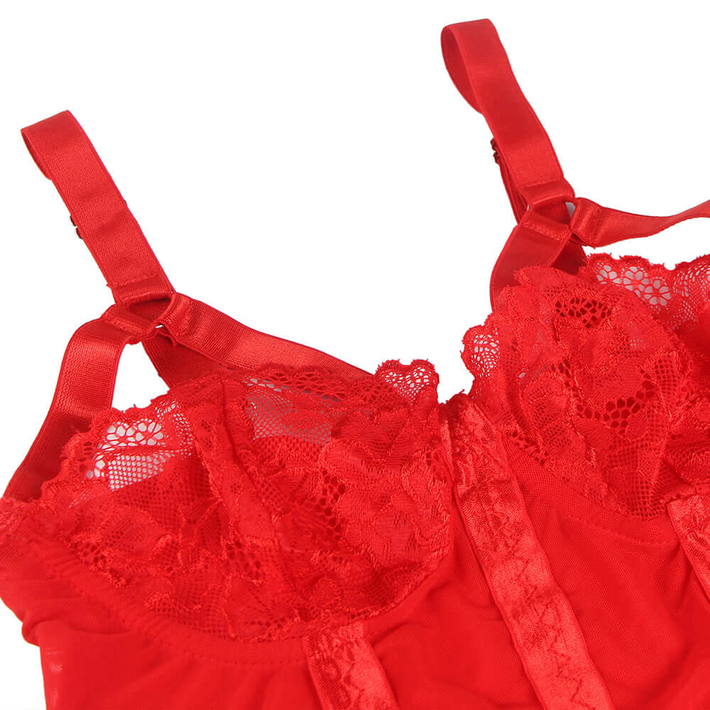 Sexy Red Lace Garter Leg Ring Teddy
