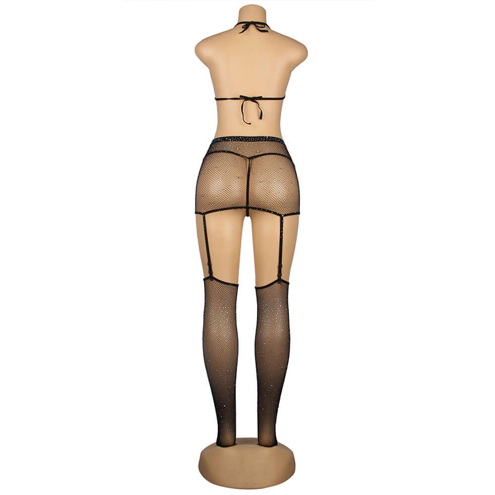 Black Diamond Fishnet Bodystocking with Gloves