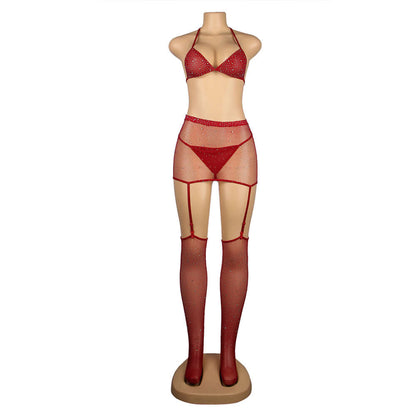 Red Diamond Fishnet Bodystocking with Gloves