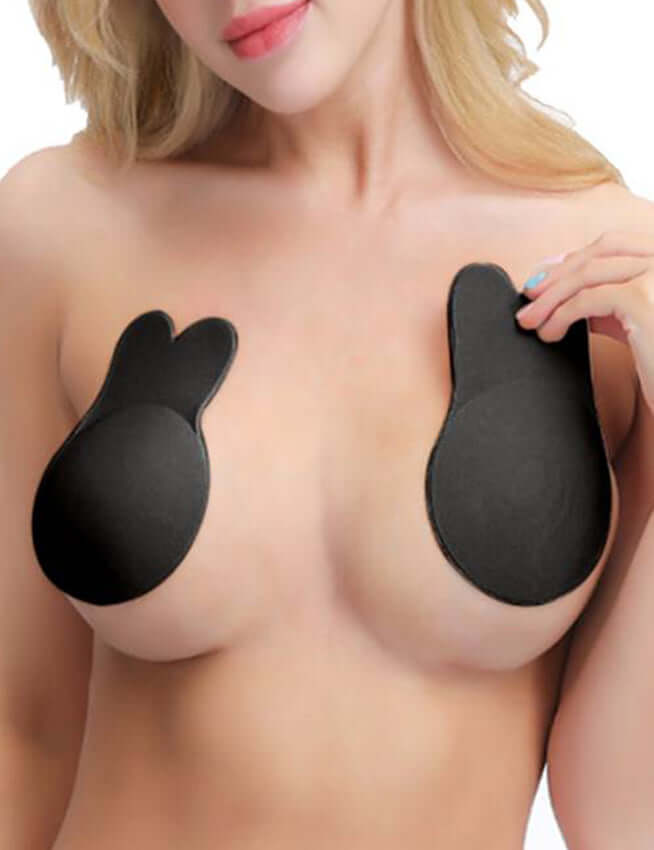 Black Strapless Reusable Women's Rabbit Ear Push-Up Invisible Nipple Covers