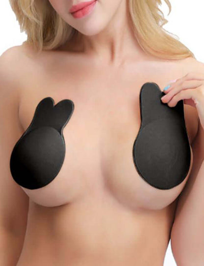 Black Strapless Reusable Women's Rabbit Ear Push-Up Invisible Nipple Covers