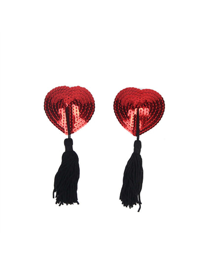 Red Sequin Nipple Covers with Black Tassels