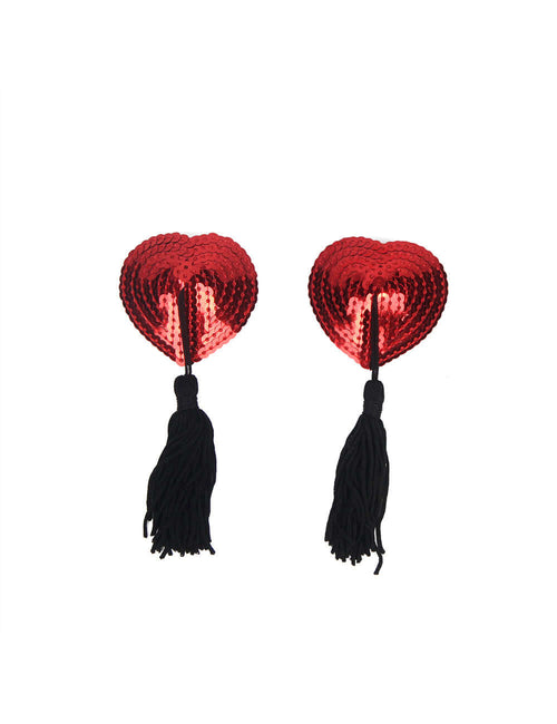 Red Sequin Nipple Covers with Black Tassels