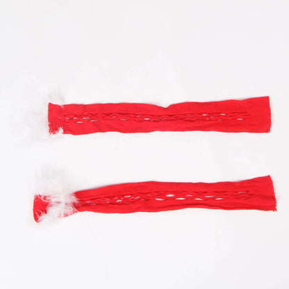 Sexy Transparent Red Fluffy Christmas Bodystocking Lingerie