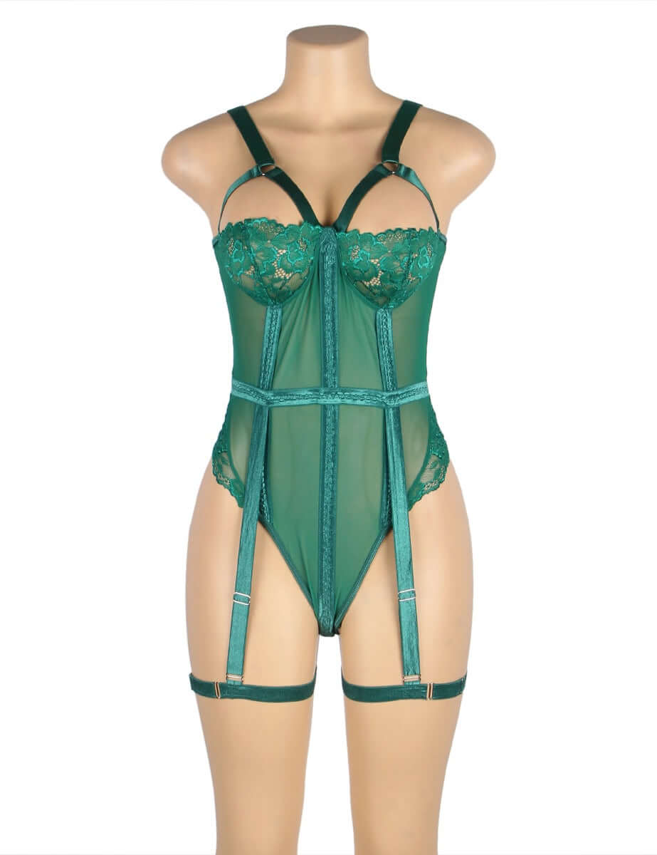 Sexy Green Lace Garter Leg Ring Teddy