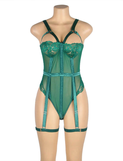 Sexy Green Lace Garter Leg Ring Teddy