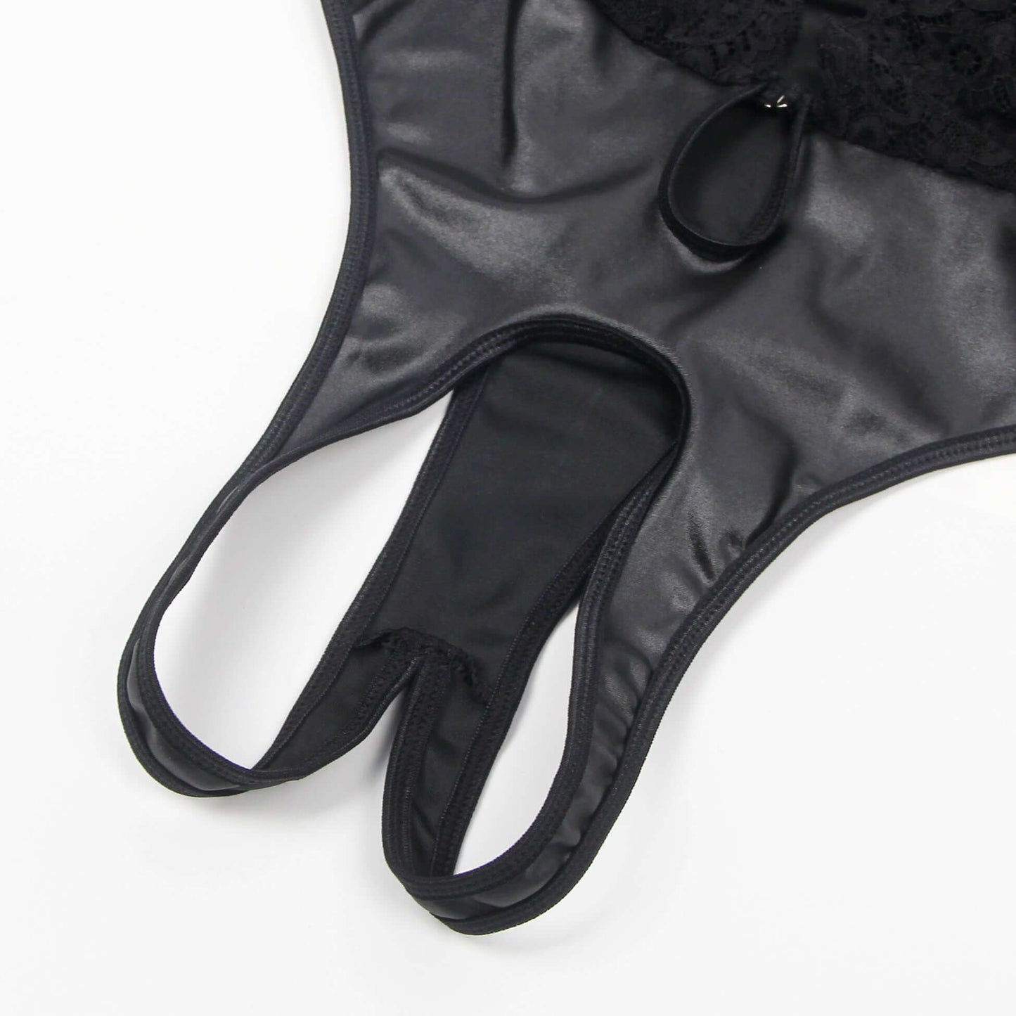 Black Sleeveless Deep Neck Faux Leather Bodysuit