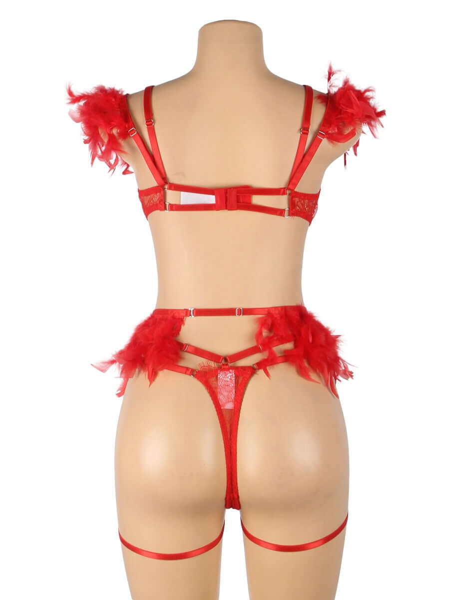 Red Feather Lace Sexy Bra Set