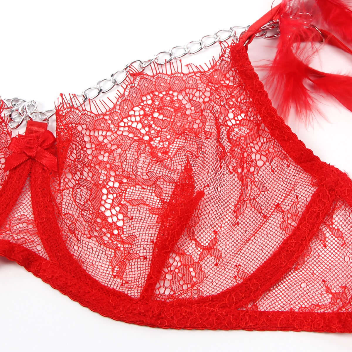 Red Feather Lace Sexy Bra Set