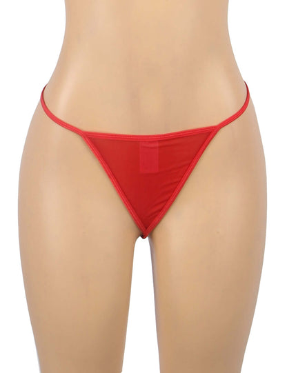 Red Mesh Strappy Lingerie With A Lace-Up Back