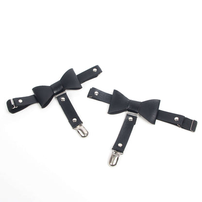Black Adjustable Leg Garter Straps with Bow Accent
