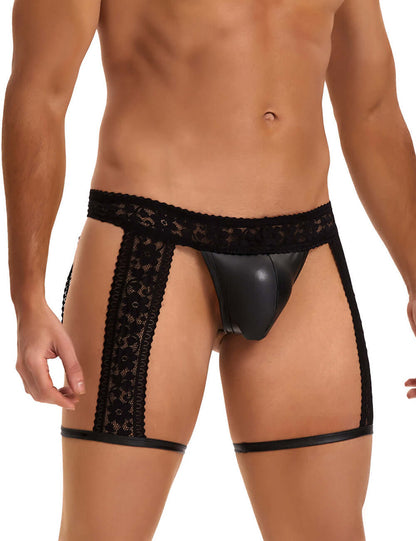 Men’s Black Lace Briefs with Adjustable Leg Strap Design