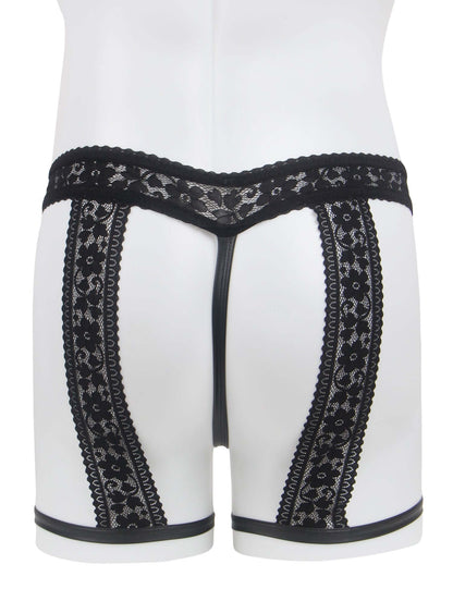 Men’s Black Lace Briefs with Adjustable Leg Strap Design