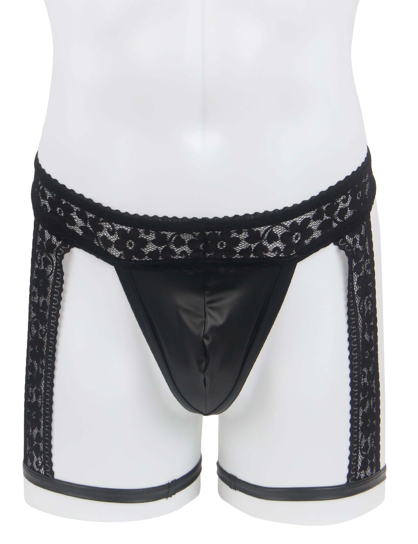 Men’s Black Lace Briefs with Adjustable Leg Strap Design