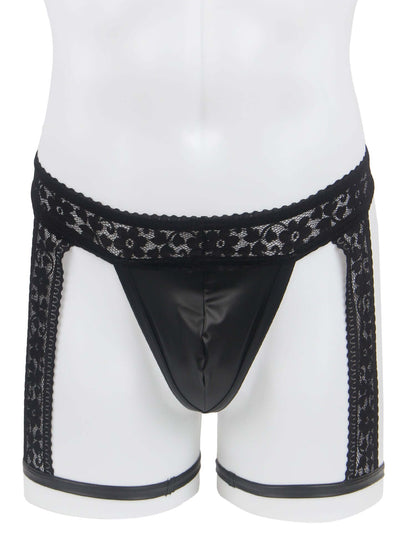 Men’s Black Lace Briefs with Adjustable Leg Strap Design