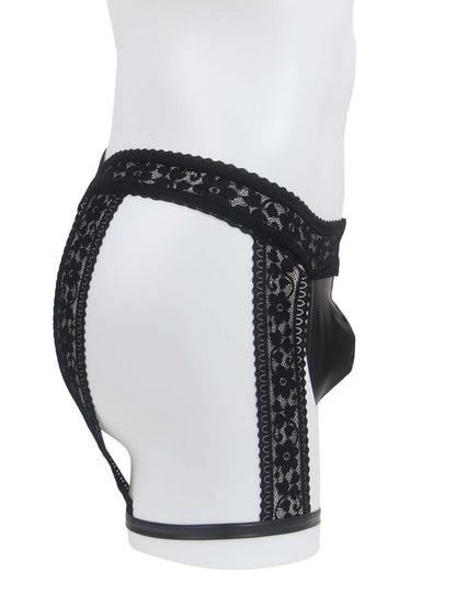 Men’s Black Lace Briefs with Adjustable Leg Strap Design