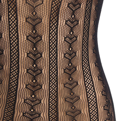 Black Long Sleeves Hollow Out Bow Bodystocking