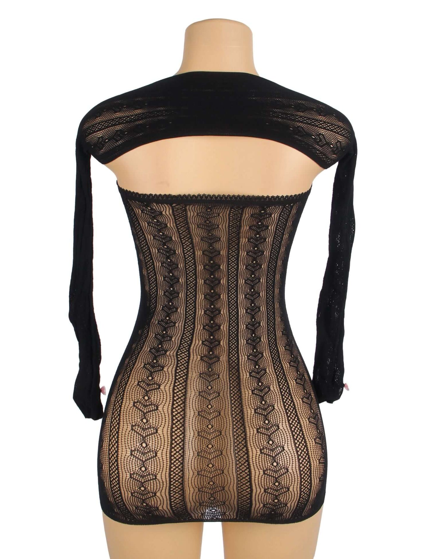 Black Long Sleeves Hollow Out Bow Bodystocking