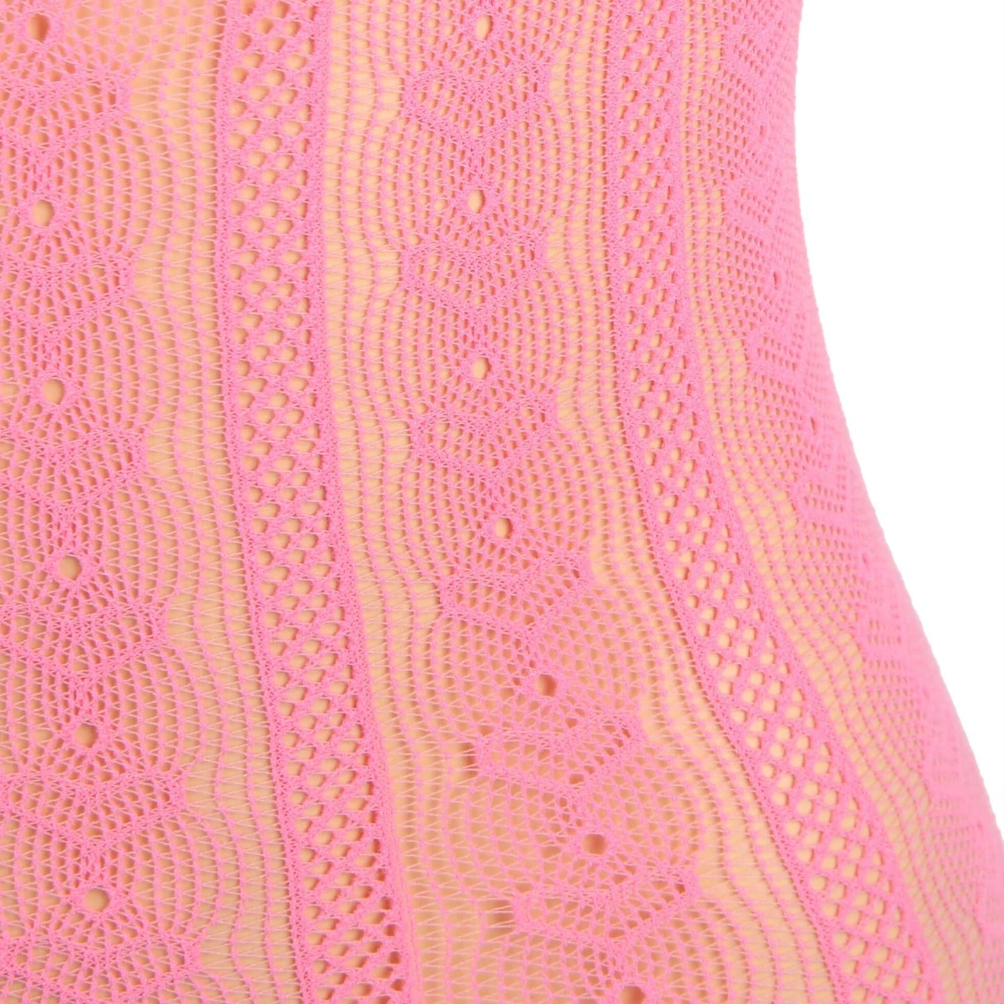 Pink Long Sleeves Hollow Out Bow Bodystocking
