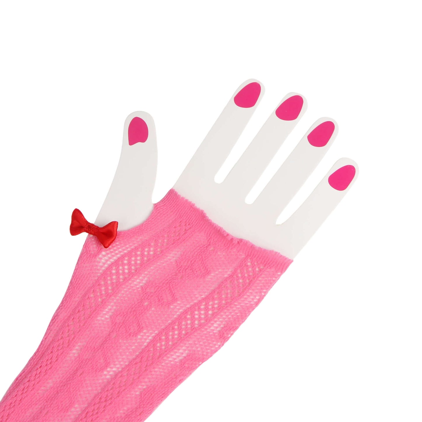 Pink Long Sleeves Hollow Out Bow Bodystocking