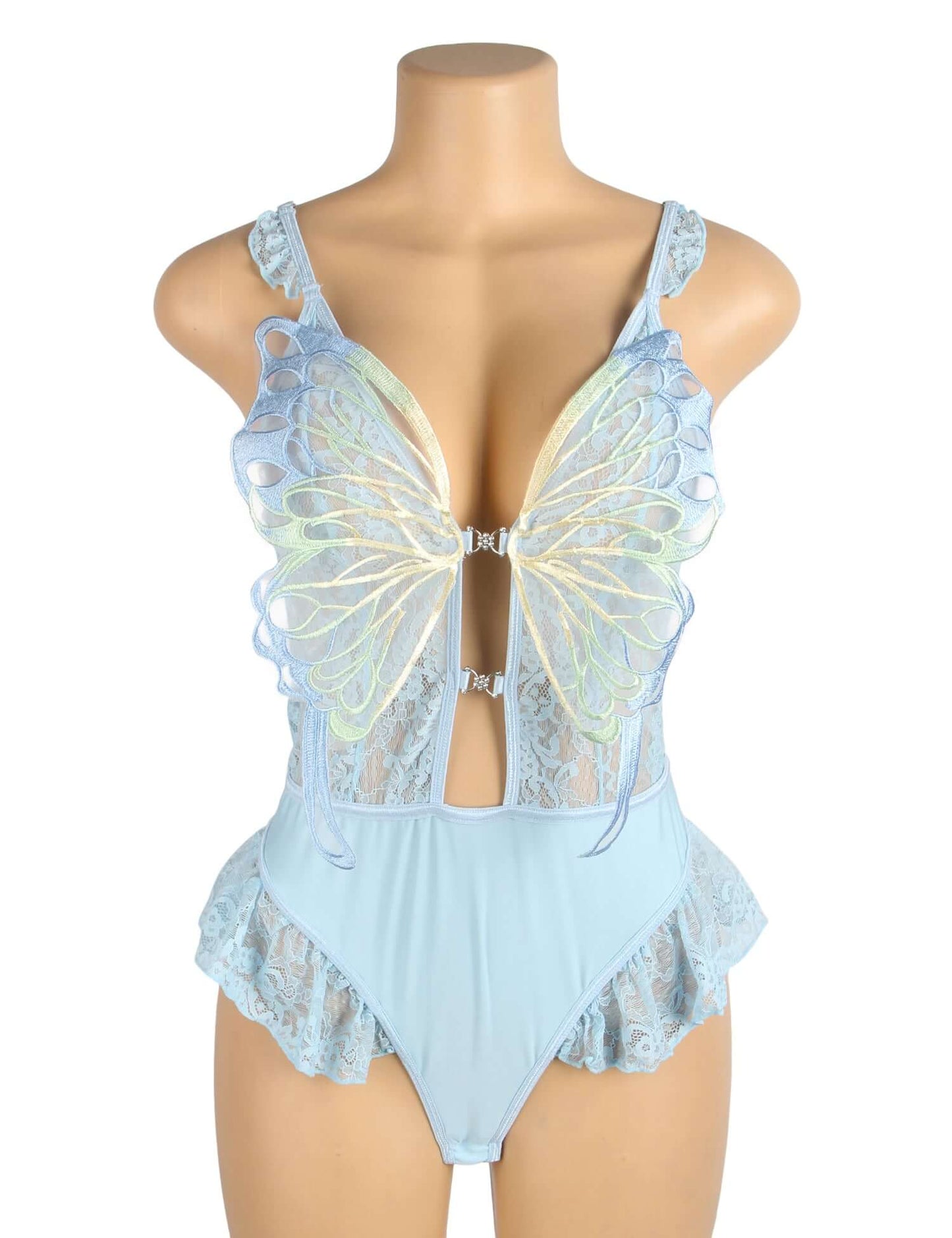 Blue Lace Transparent Sexy Butterfly Bodysuit
